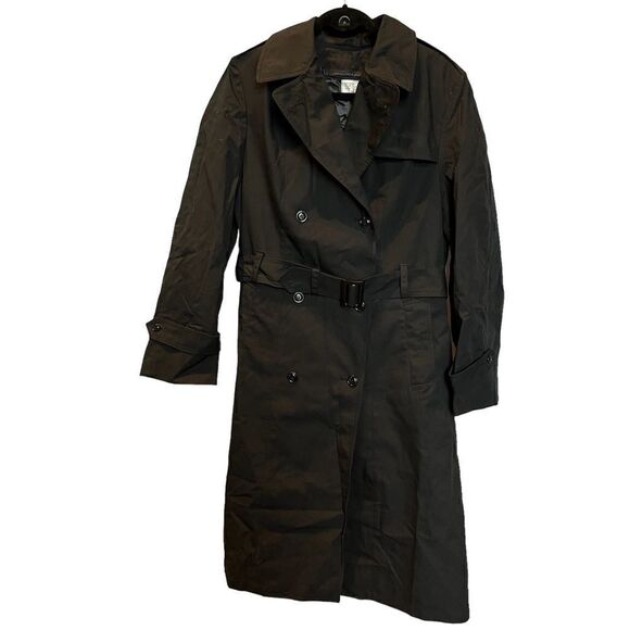 Women's All Weather Trench Coat Black Size 14R Double Breasted, Front pockets - Picture 1 of 13